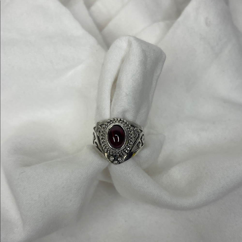 Sterling Silver and Red Gemstone Ring Size 6